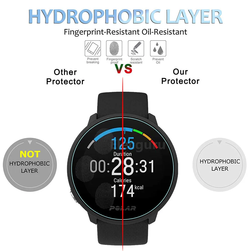 فيلم زجاجي مقوى لساعة اللياقة ، واقي شاشة شفاف ، مضاد للكسر ، مقاوم للخدش ، 3 قطعة