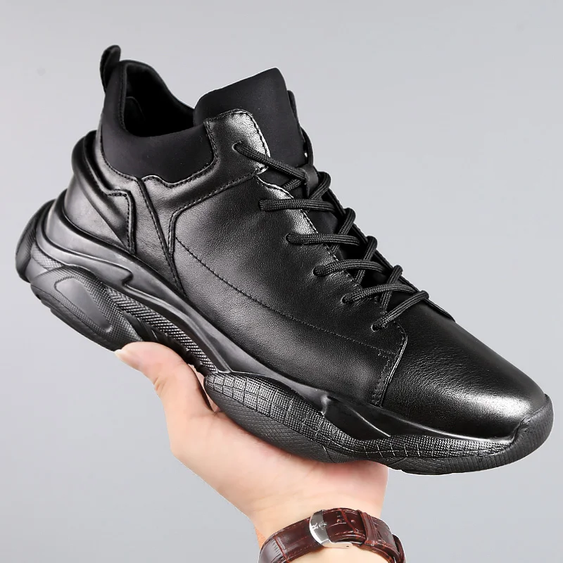 Spring/Autumn 3 CM Height Increase Leather Casual Men Sneakers Men Elevator Shoes Thick Sole Young Men Daily Footwear