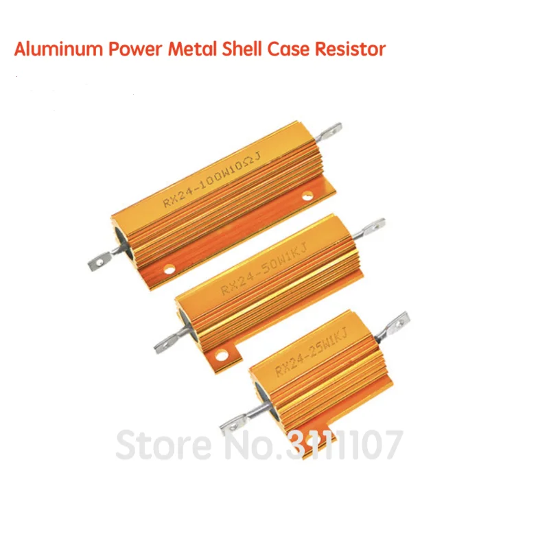 

RX24 50W 0.5R 0.5RJ Metal Aluminum Case High Power Resistor Golden Metal Shell Case Heatsink Resistance Resistor 0.5 ohm 50w