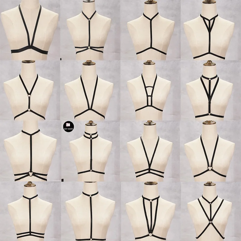 女性のためのサスペンダーベルト付きハーネスブラ,黒,セクシーなランジェリー,ゴスのレイブ,伸縮性,調整可能