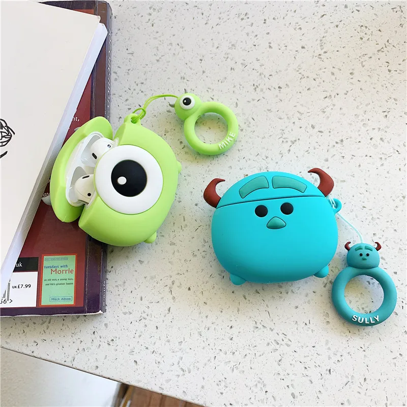 Disney cartoon suulley mike casos de silicone para airpods 1 2 proteção bluetooth sem fio fone de ouvido capa de carregamento para airpods pro