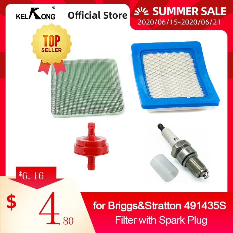 

KELKONG Air Filter 491435S Pre Filter with Fuel Filter Spark Plug for Briggs and Stratton 491588 4915885 399959 4101 5043B 5043D