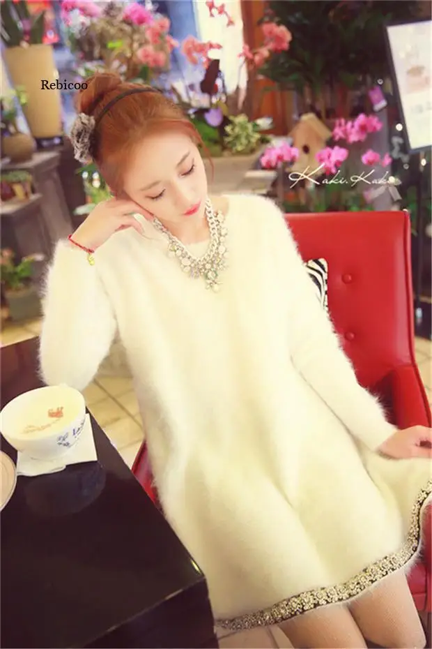 New real mink cashmere sweater women pure cashmere pullovers winter 100% mink cashmere sweater with diamond