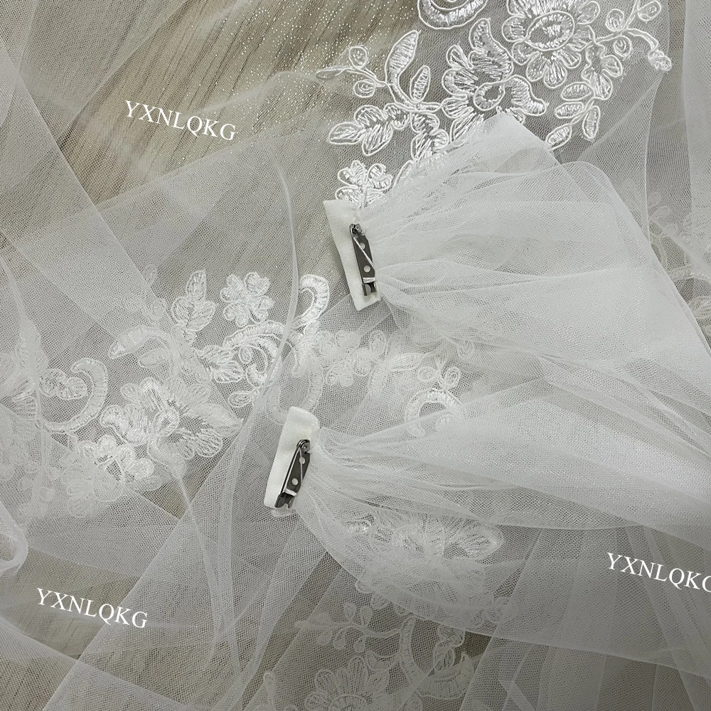 Foto reali 3 metri di lunghezza della spalla di nozze velo di pizzo romantico Tulle bianco avorio mantelle da sposa con Clip accessori da sposa