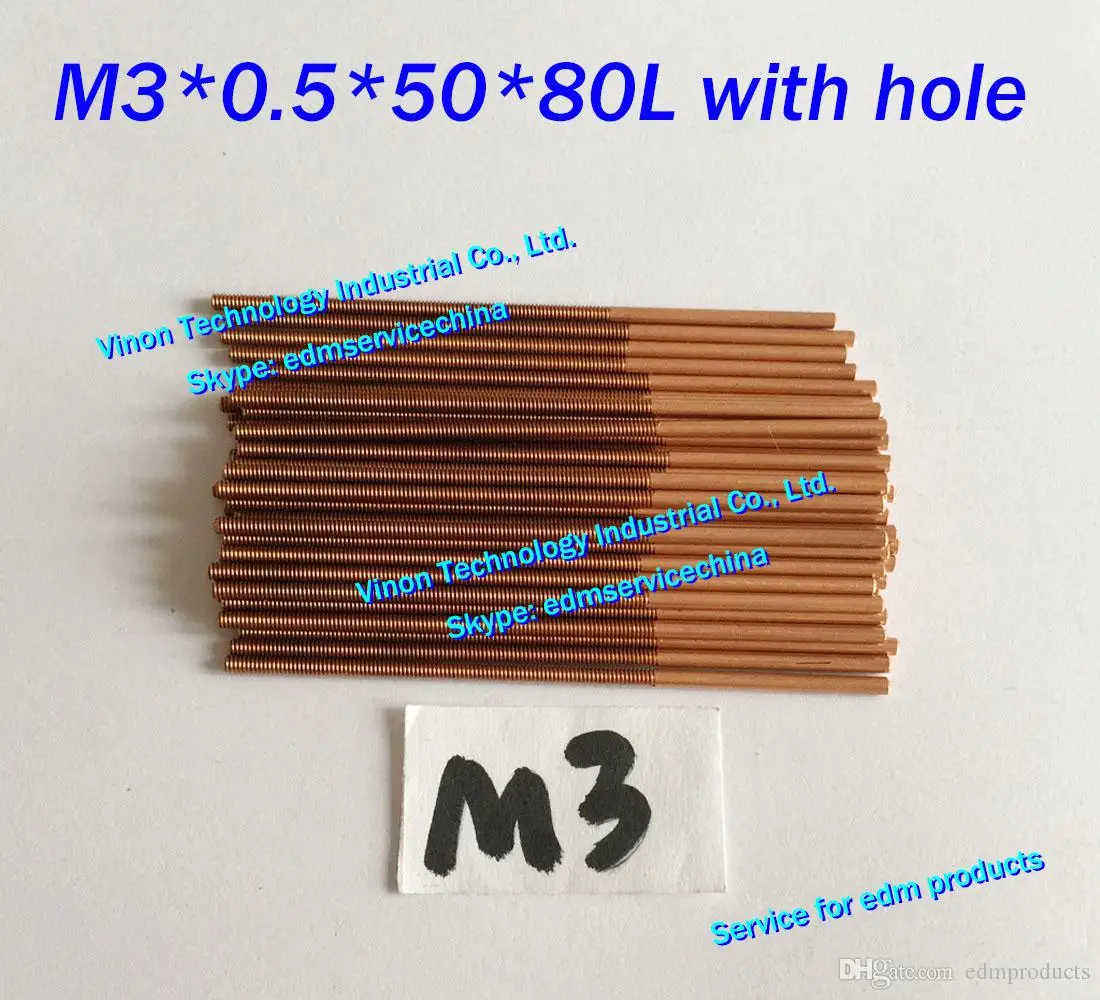 (10pcs/lot) M3*0.5*50*80mm Metric Copper Orbital Tapping Electrode with flushing hole for edm copper thread electrode M3