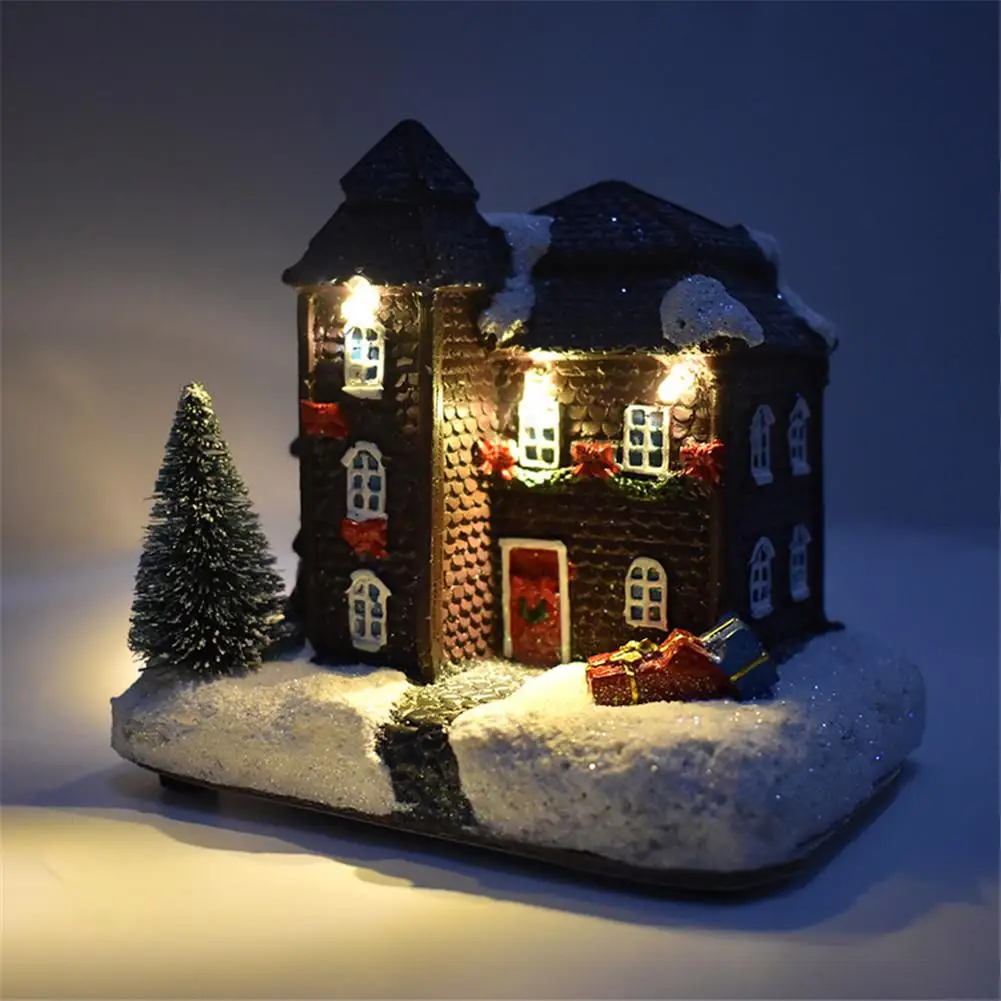 Christmas Decorations Led Light House Model Winter Snow Scene Landacape for home Ornament Xmas Gift Navidad Noel New Year 2025