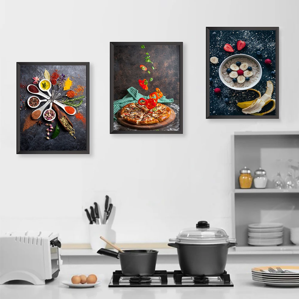 Modern Kitchen Theme Posters Herbs and Spices for Cooking Canvas Art Print Pizza Painting on The Wall Art Pictures Cuadros Decor