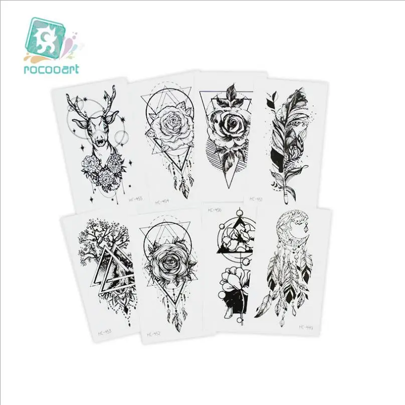 Rocooart Hot sale Black White Style Tattoo Sticker Tree Flower Leaf Temporary Tattoo Sticker Rose Body Art Tatouage Fake T1878