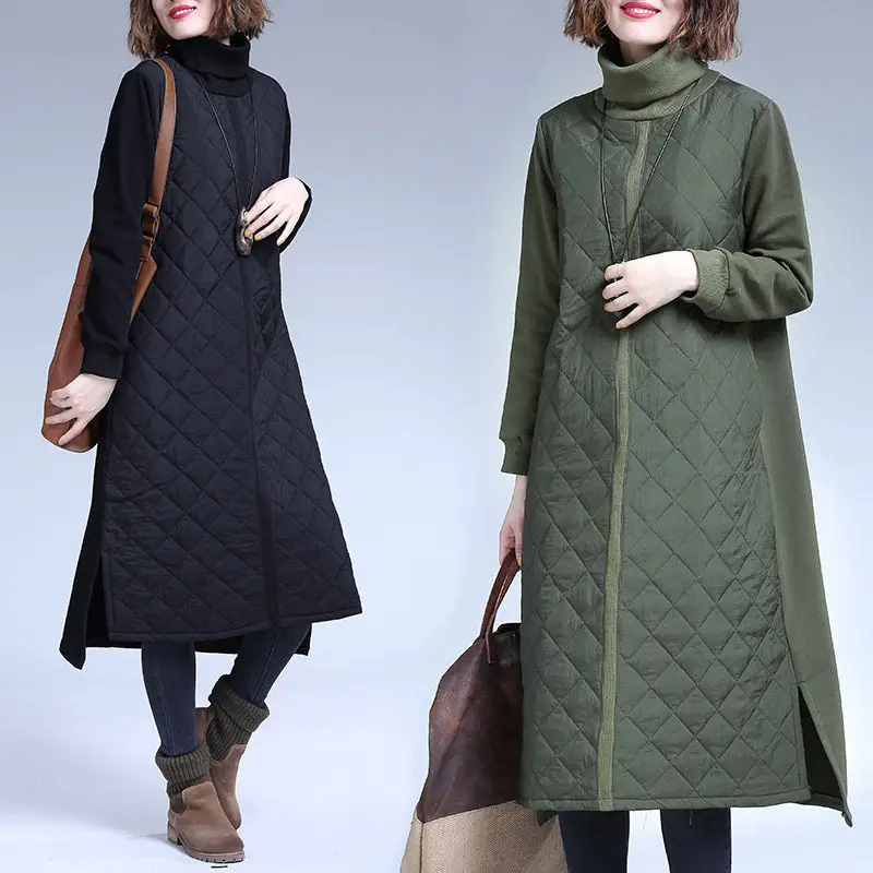 Turtleneck Cotton Dress For Women Vintage Dress Casual Loose Long Sleeve Elegant Party Clothes Autumn and Winter F2578