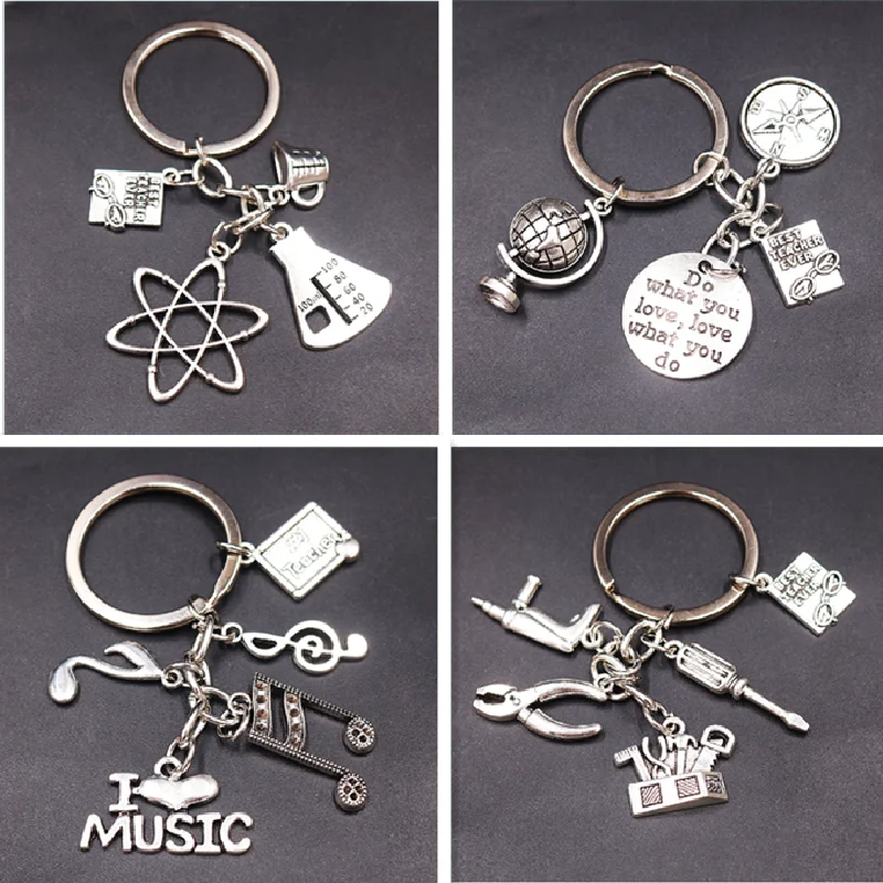 Popular Teacher Keychain Music Geography Chemistry Technical School Professional Keyring DIY Jewelry Gift P759