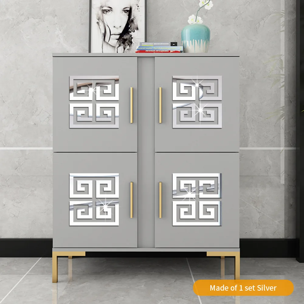 3D Acrylic Hollow Reflective Mirror Sticker Furniture Cabinet Renovation Mirror Gold Silver Sticker Acrylic 3D Wall Sticker