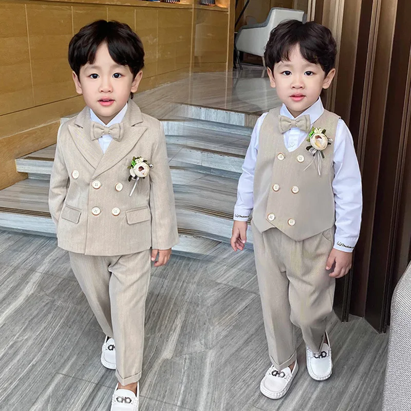 

Spring Autumn Formal Baby Boys Banquet Dress Suit Set Children's Jacket Vest Pants Clothing Set Kids Party Performance Costume