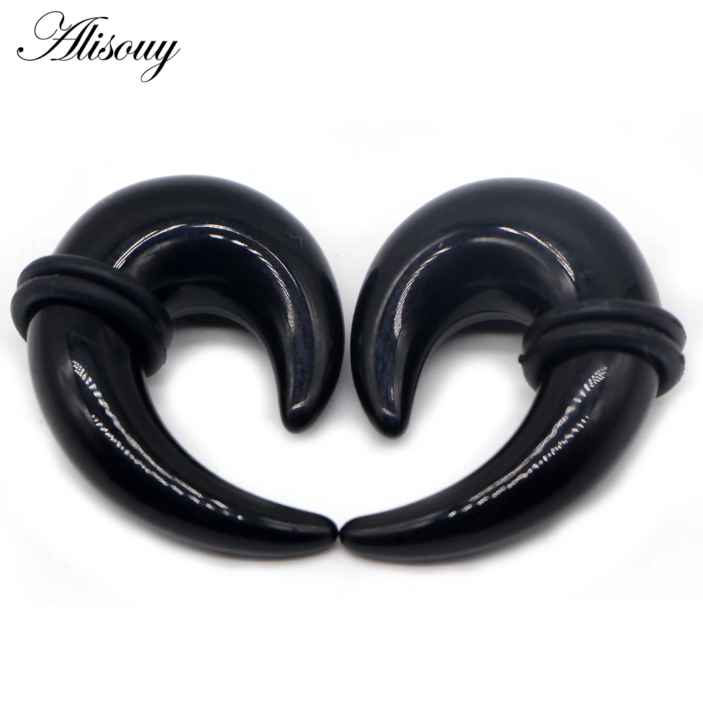 Alisouy 2pcs Acrylic Spiral Horn Ear Gauges Black Ear Taper Stretching Plugs and Tunnel Expanders Body Piercing Jewelry 2mm-14mm