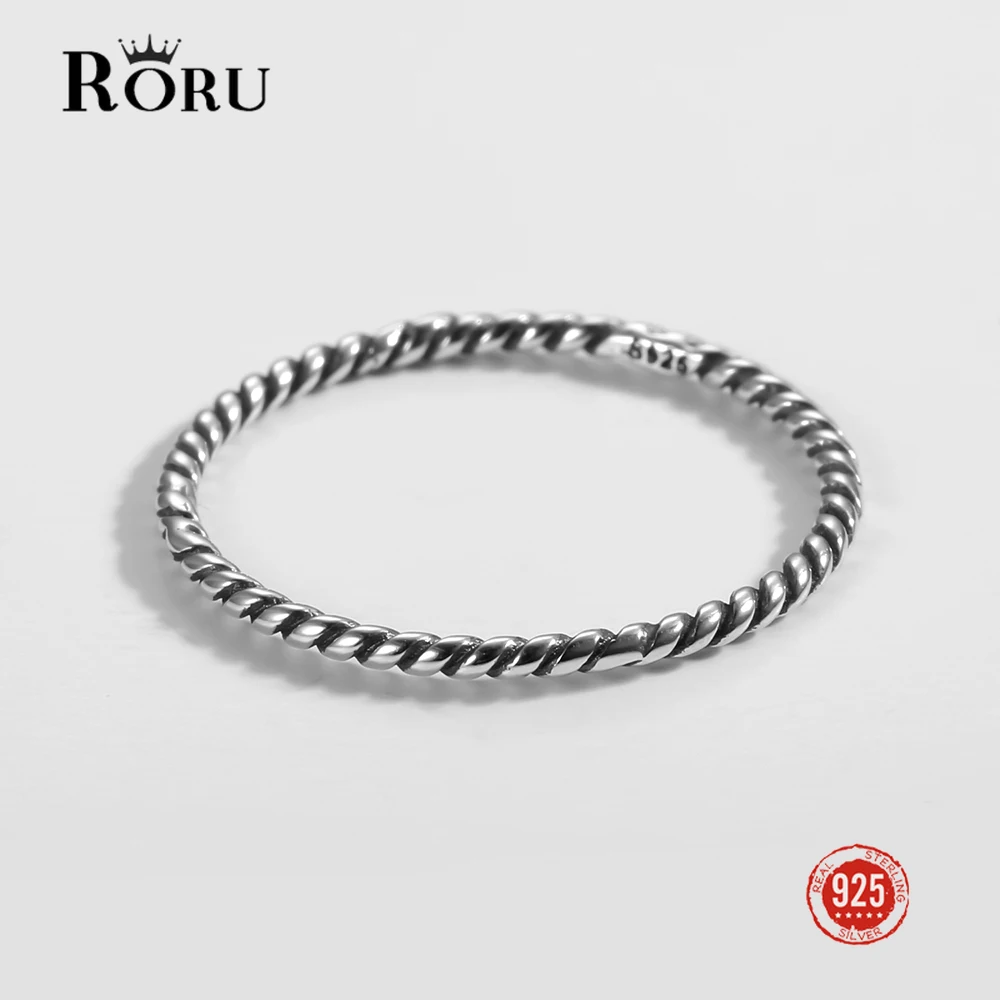 925 Sterling Silver Oxidized Rings Thin Dense Twisted Rope Ring for Women Fine Jewelry Simple Fashion Finger Rings