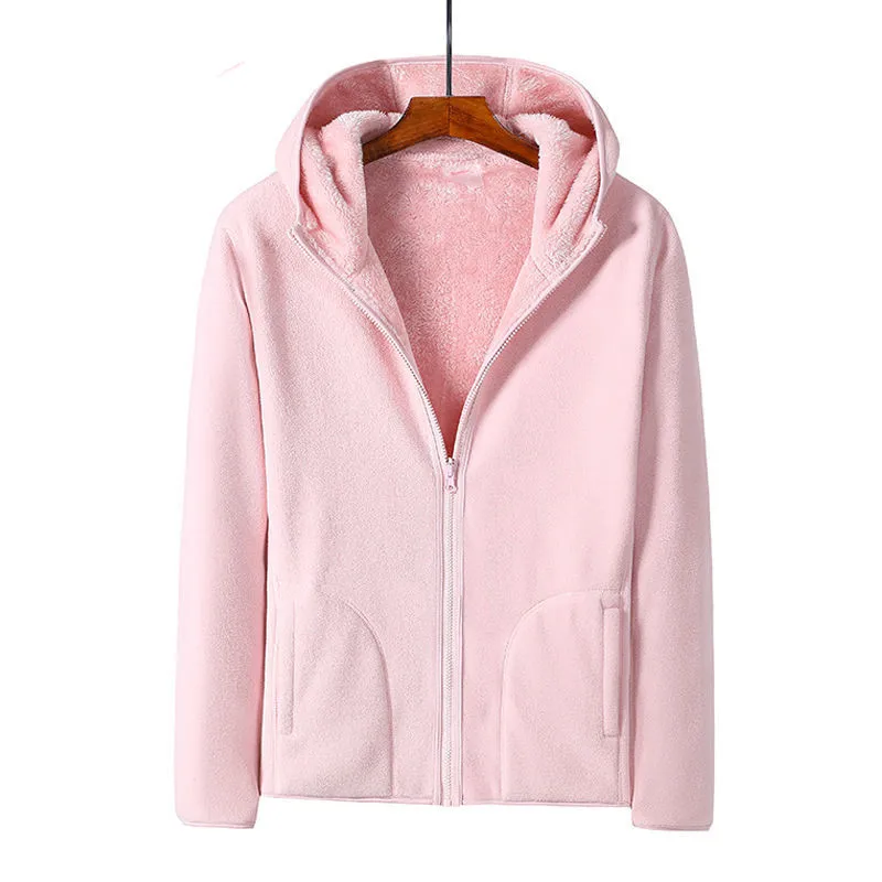 Women Hoodie Winter Coral Fleece Outdoor Jacket Women Add Velvet Thickened Warm Double-sided Cardigan Jacket Female Hoody W2407