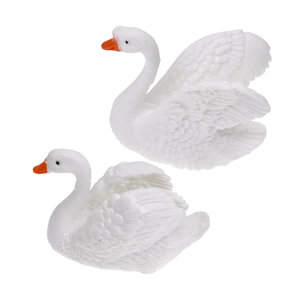 Accesorios en miniatura para casa de muñecas, conjunto de cisne para amantes, pájaro, Animal, modelo, estatuilla, adorno para el hogar, artesanía, decoración de hadas de jardín DIY