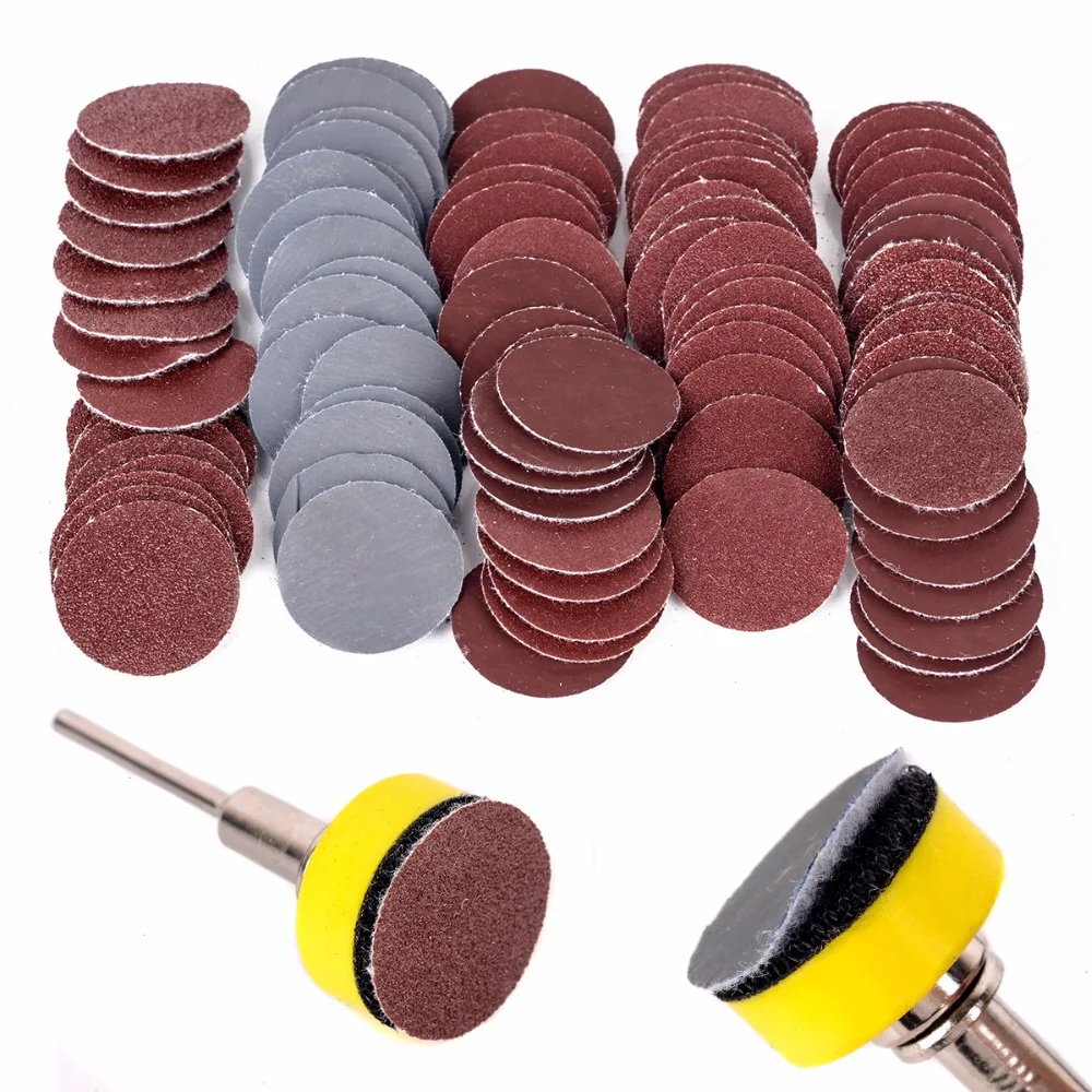 100pcs 25mm High Quality Sanding Discs + 1" Abrasives Hook & Loop Backer Plate + 1/8inch Shank Set For Polishing Tools