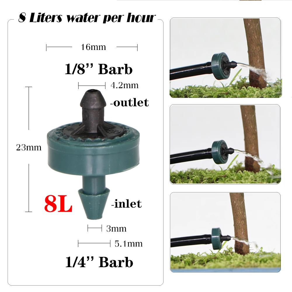 MUCIAKIE 200PCS 2L 4L 8L Pressure Compensate Emitter Garden Drip Compensation Regulator Irrigation Steady Flow Drippers
