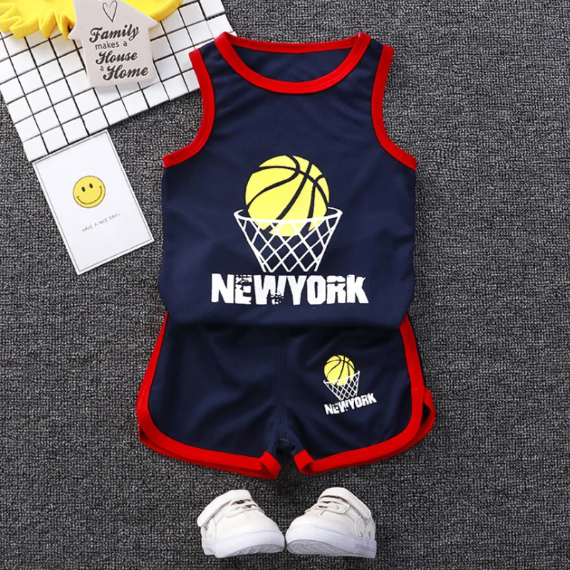 Colete de basquete sem mangas e shorts para meninos, roupas de bebê, roupas infantis, esportes casuais, verão