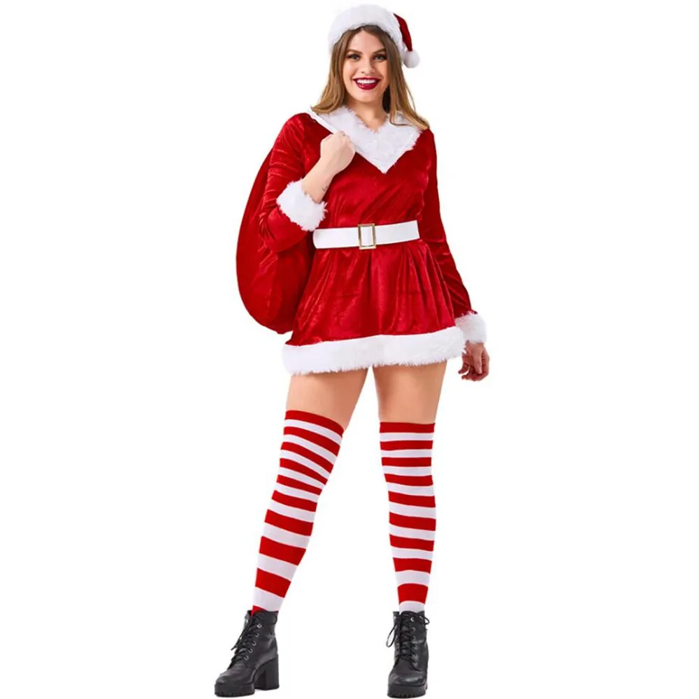 

Red Deluxe Velvet Santa Claus Dress Suit Adult Christmas Cosplay Costume Fancy Dress Set Xmas Party Women Costumes