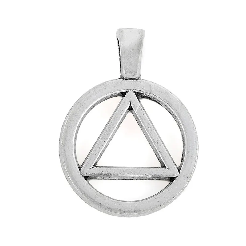 RAINXTAR Fashion Antique Silver Color 10pcs Alcoholics Anonymous Charms Triangle Circle Symbol Charms 19*26mm AAC1969