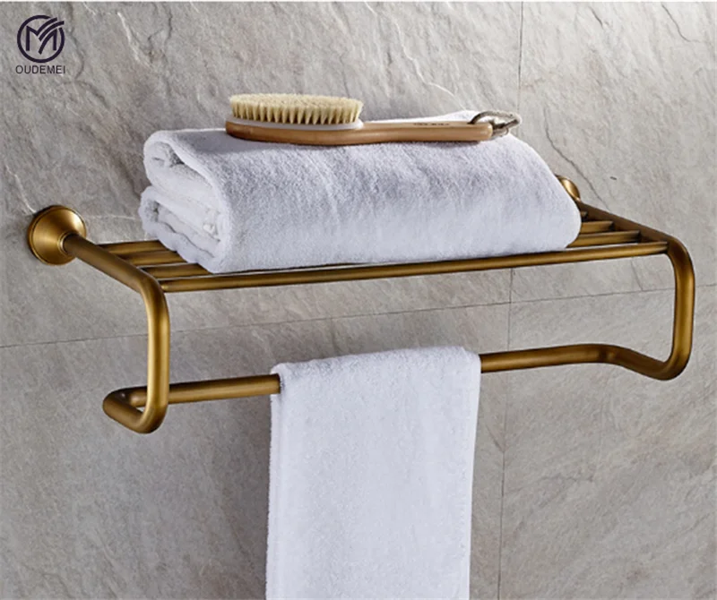 Bathroom Wall-Mounted Towel Brass Towel Rack Antique Wall-Mounted Modern Bathroom Accessories Storage Device