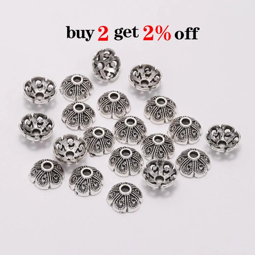 50pcs/Lot 8mm 6 Petals Tibetan Antique  Hollow Out Flower Loose Sparer Apart End Bead Caps For DIY Jewelry Making Findings