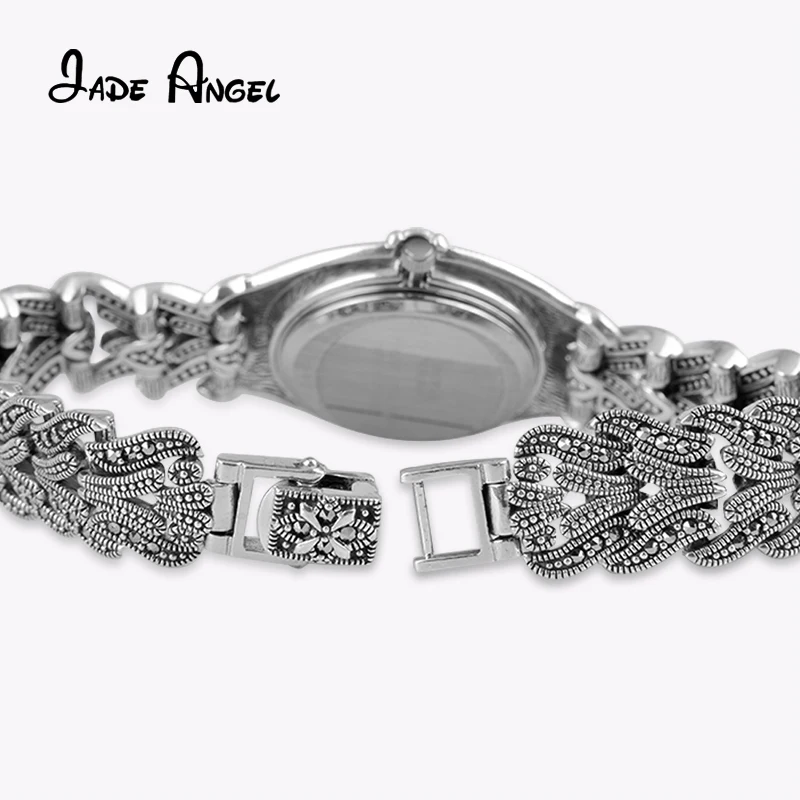 Jade Angel Women Vintage Pave Marcasite Thai 925 Sterling Silver Wrist Watches Christmas Gifts Thanksgiving Gifts Birthday Gifts