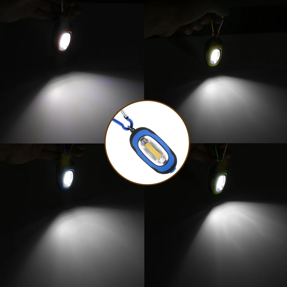 Portable Lighting LED Key Chain Lamp Flashlight Mini 3 Mode Cob  Flash Carabiner Light For Camping Hunting Hiking Fishing Lights