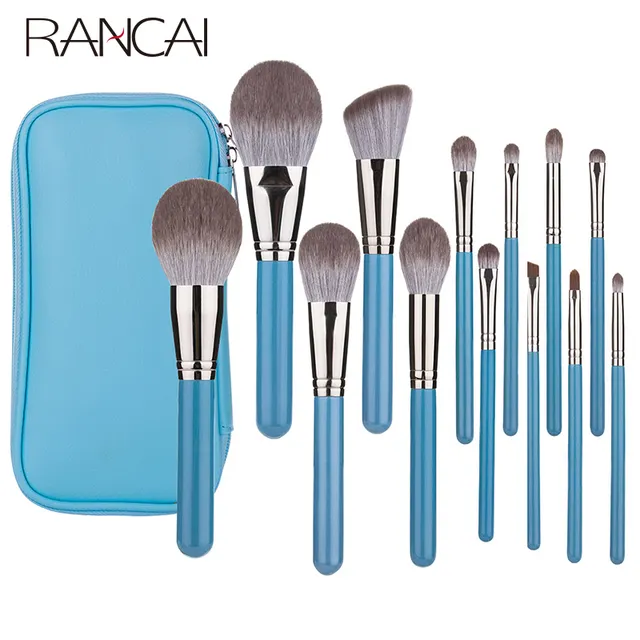 Compact Makeup Brush Set with Leather Pouch