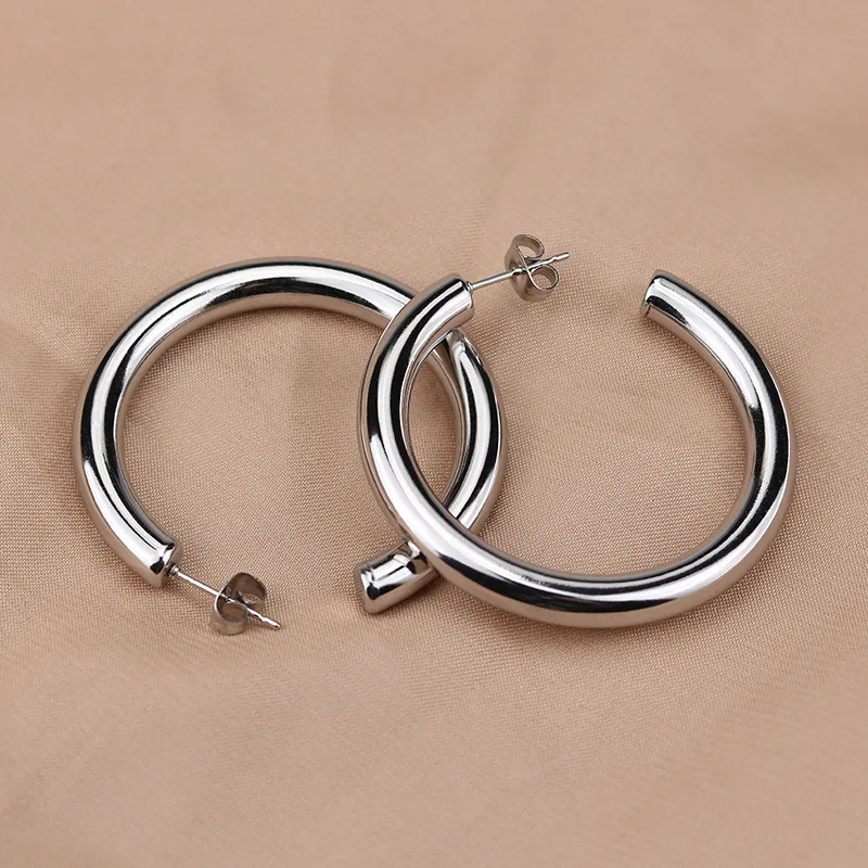 Boucles d’oreilles créoles en acier inoxydable argent