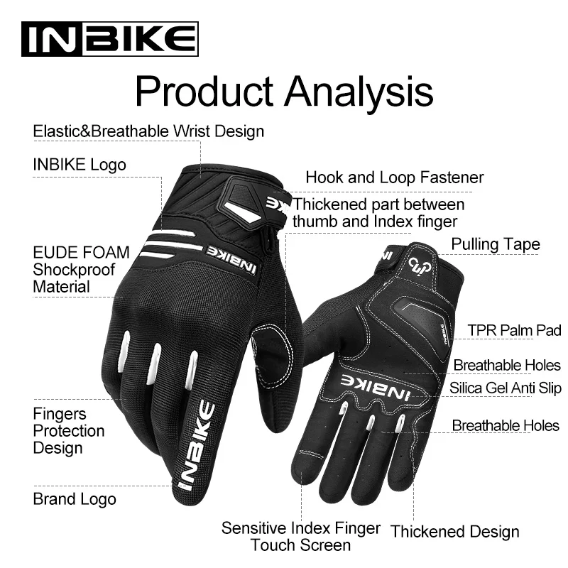 INBIKE Bicycle Gloves for Cycling Men\'s Touch Screen Shockproof MTB Bike Gloves Thickened Palm Pad Full finger Bike Accessories