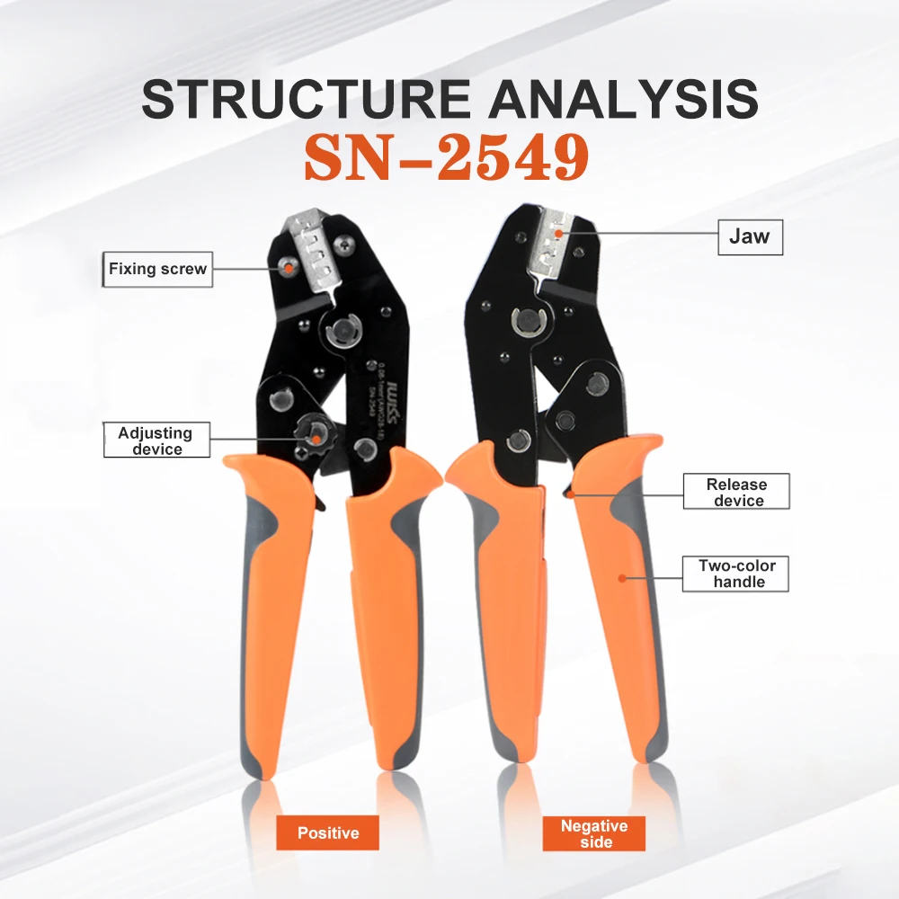 

SN-2549 Crimping Plier Hand Crimper Tool Crimp Range 0.08-0.5/0.25/0.5/1.0mm² (28-18AWG) Clamping Tools