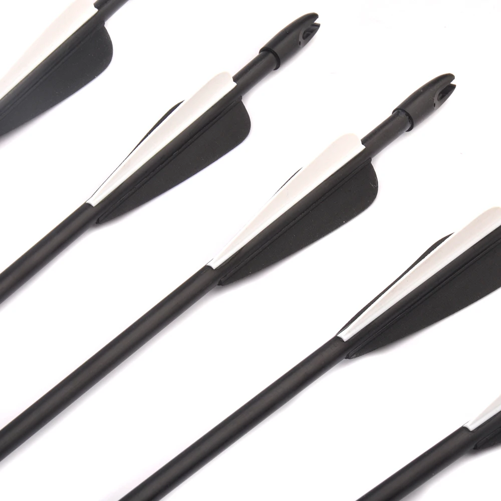 31.5 Inch Fiberglass Arrow Diameter 7mm Spine 700 with 2 Black 1 White Feather for Recurve Bow Archery Hunting Shooting