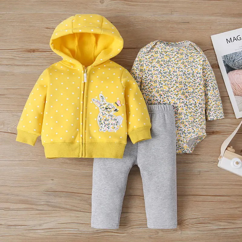 Baby Girls Boys Clothes Long sleeves Hoodies Tops Coats+Pants+Bodysuits 2024 Spring Winter 3PCS Sets Newborn Baby Girl Clothing