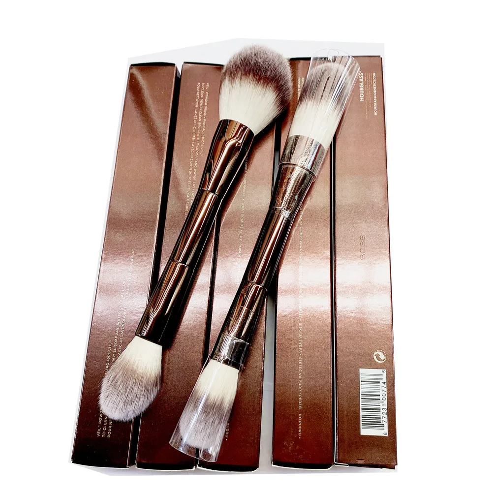 hourglass Veil Powder Makeup Brush - Double-ended Powder Highlighter Setting Cosmetics Makeup Brush Ultra Soft Synthetic Hair