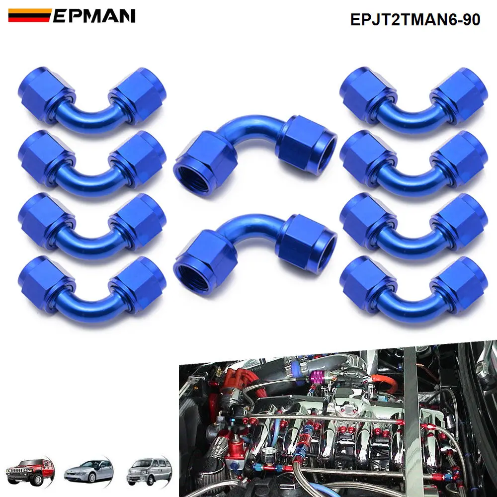 EPMAN 10PCS AN6 90 Degree Swivel Female To Female Flare Union Adapter Fitting Oil Fuel EPJT2TMAN6-90