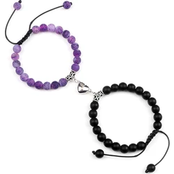 Hot Couple Distance Bracelets 2pcs/set Natural Stone Beads Braided Bracelet Lovers Heart Magnet Adjustable Bangle Friend Jewelry
