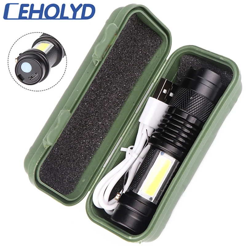 CEHOLYD LED Flashlight Q5 Built in Battery USB Charging COB Zoomable Waterproof Tactical Torch Lamp Bulbs Lantern