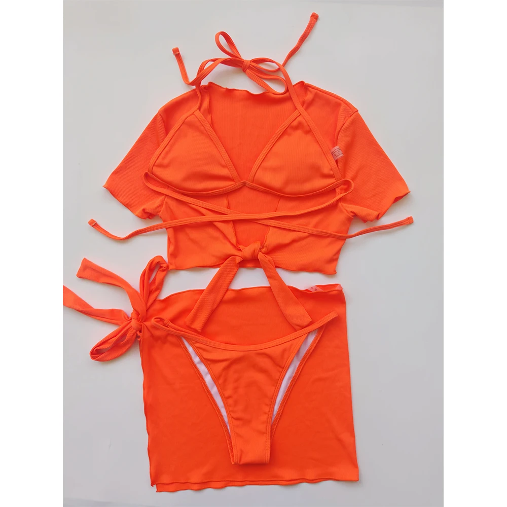 2021 sexy quatro peças de biquíni com praia cobrir maiô feminino com nervuras biquíni brasileiro fatos de banho beach wear