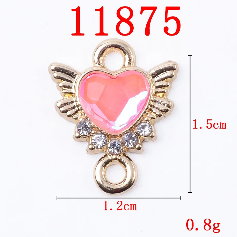 10Pcs Alloy Crystal Rhineston Hart Hanger Scepter Creative Rhinestone Knop Ornamenten Oorbellen Choker Diy Sieraden Accessoires