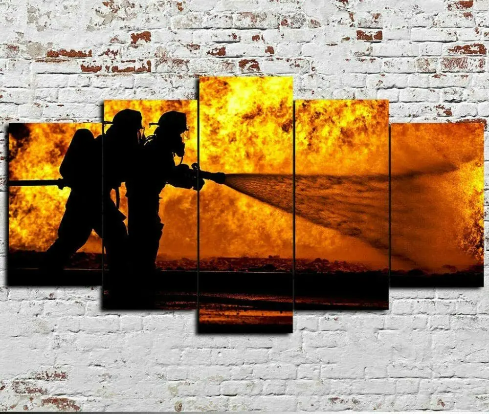 No Framed 5 pieces Hero Firefighter Decorative Home Decor Pictures Canvas Paintings Posters Wall Art For Living Room Decoration