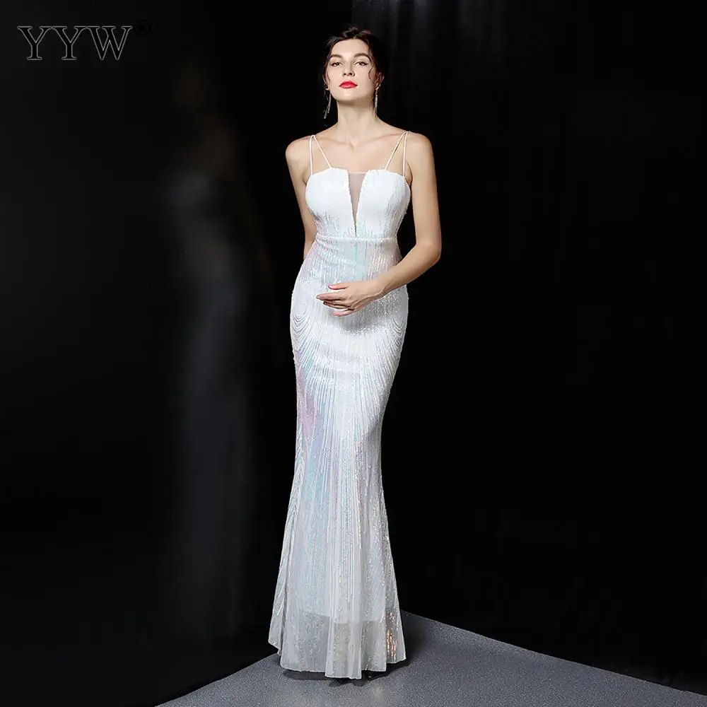 Sexy Black Gold White Glitter Shinny Long Dress Women Sleeveless Elegant Party Dinner Evening Maxi Bodycon Mermaid Dresses