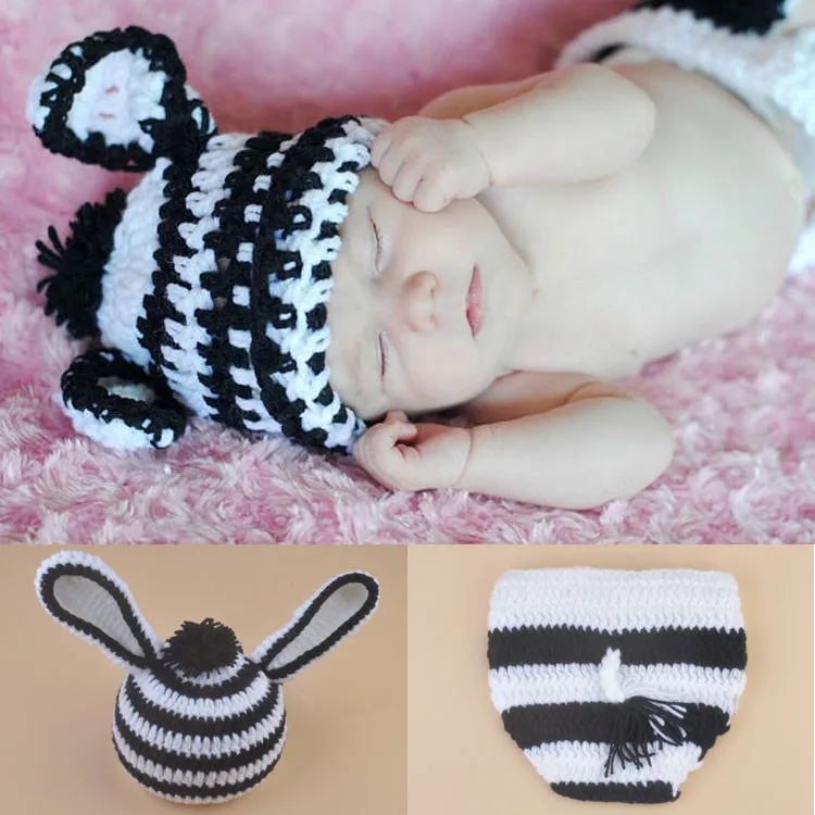 Newborn Baby Pony Zebra Knitted Suit Handmade Infant Photo Set Children's Soft Wool Knitting Shooting Accessories Baby Memorial