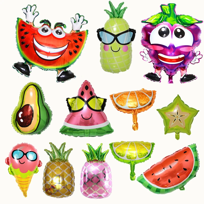 1 Green Fruit And Vegetable Aluminum Foil Balloon Model Strawberry Avocado Watermelon Pineapple Baby Birthday Party Decorations