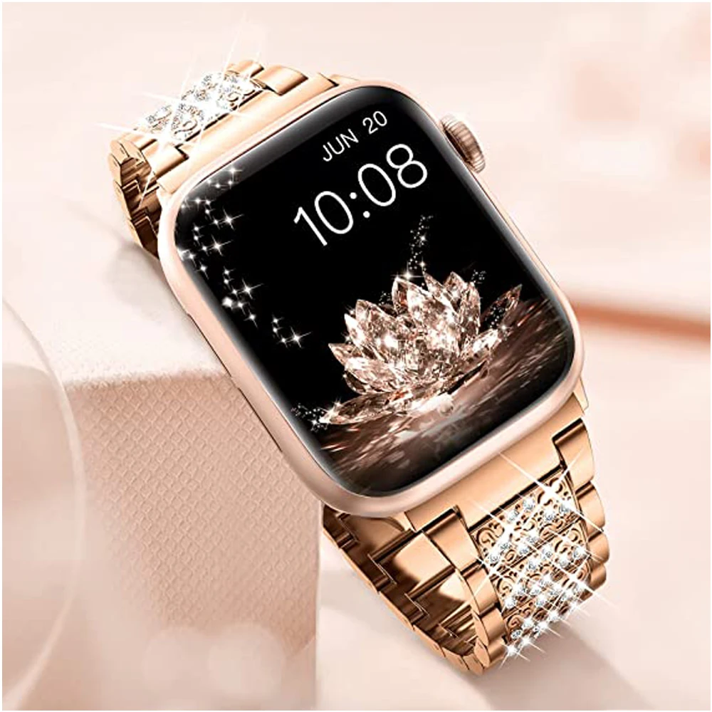 for apple watch 40mm 44mm band se 6 5 4 3 38mm 42mm women bling strap for iwatch diamond Rhinestone Stainless Steel bracelet