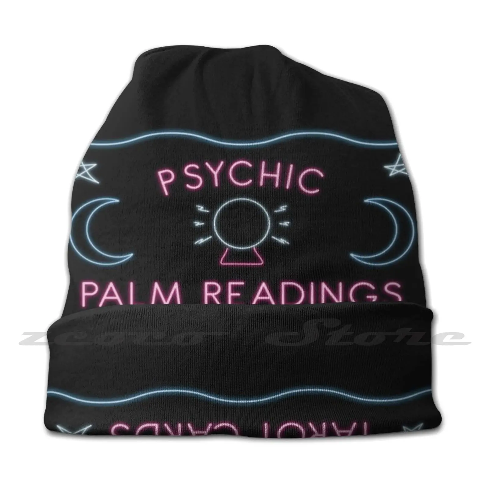 Psychic Readings Personalized Pattern Knit Hats Plus Size Elastic Soft Cap Palm Reader Psychic Neon Sign Mystic Fortune Teller