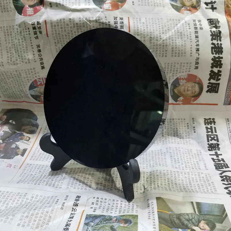 Black Obsidian Scrying Mirror with Stand Round Smoth Natural Crystal Polished Diameter Smoking Mirror Stone Disc