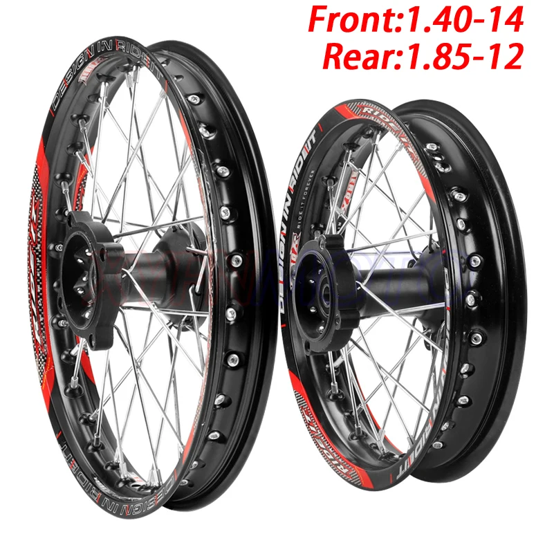 1.40-14 inch Front 1.85-12 inch Rear Rims Aluminum Alloy Wheel Rims Black Hub For KLX CRF Kayo BSE Dirt Pit Bike Motorcycle