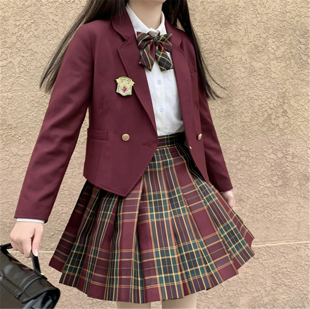 Chaqueta de uniforme Hawthorn JK Blazer, Falda plisada roja auténtica, conjunto completo de uniformes escolares para niña de verano y primavera